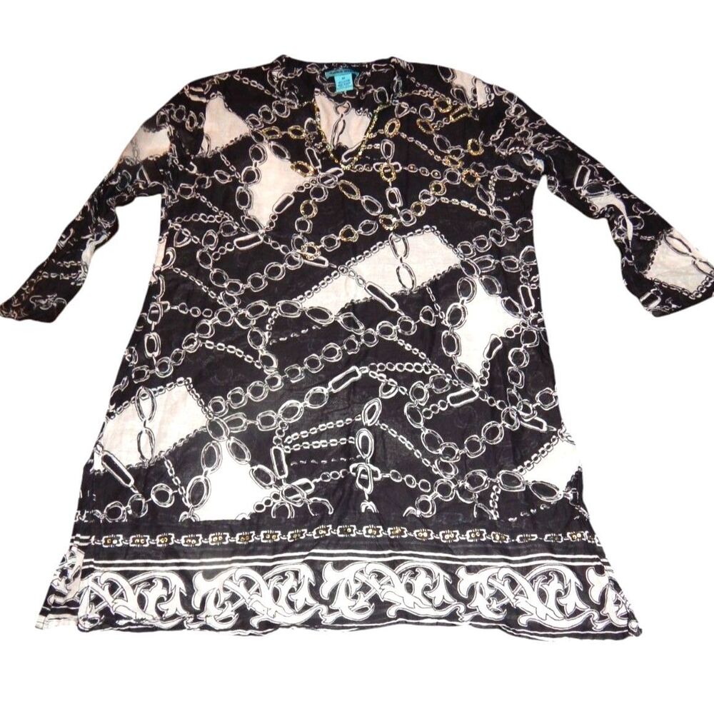 Aqua Blue Chain‑Link Sequin Sheer Tunic Blouse Women’s Medium Vintage